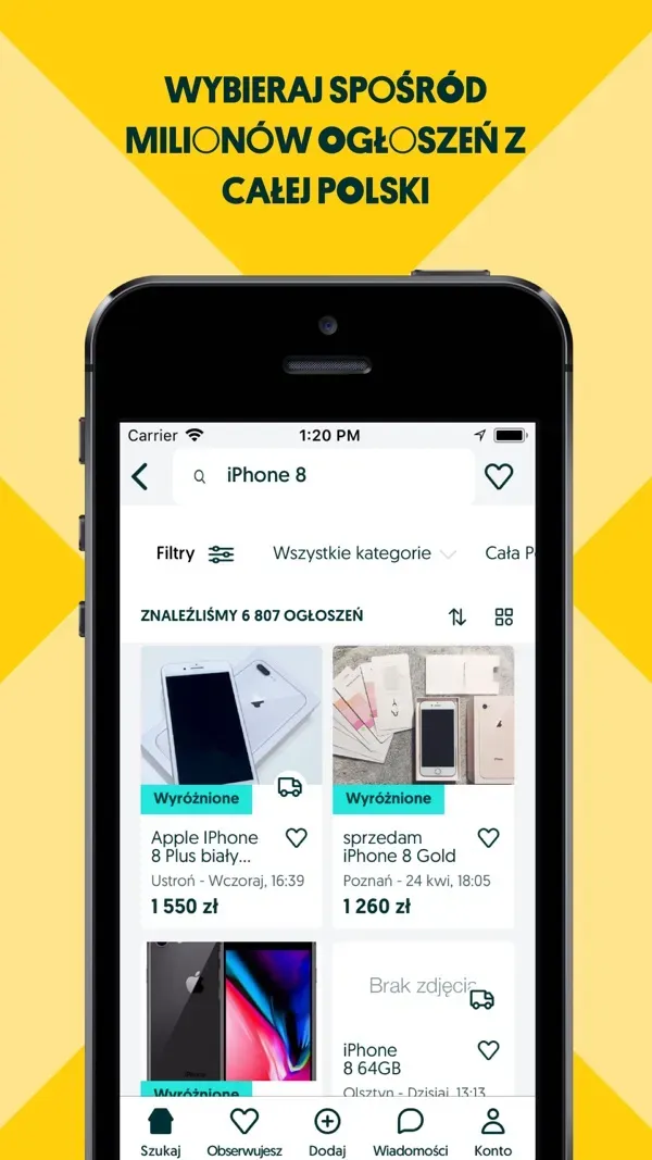 Aplikacja OLX z listą ogłoszeń (zrzut z App Store)