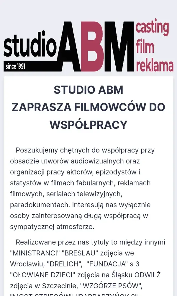 Formularz zgłoszeniowy agencji Studio ABM na telefonie